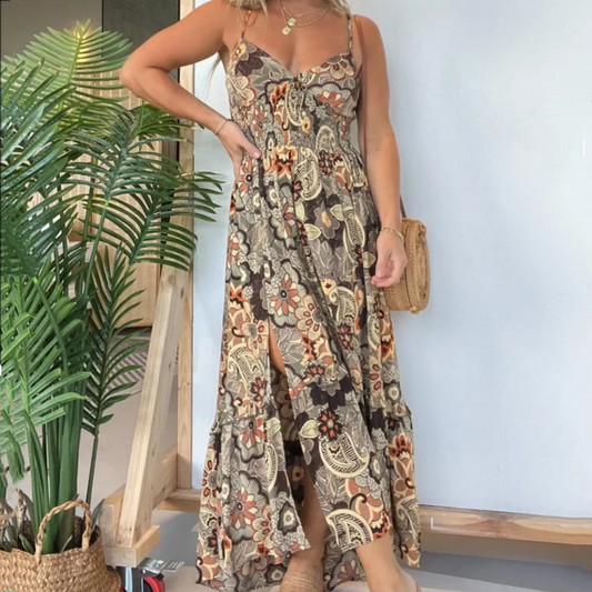 💕Limited Time Offer 48% OFF💕Women’s Sexy Spaghetti Strap Floral Print Long Dress