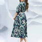 Fashion Printed Round Neck Belted Long Dresses